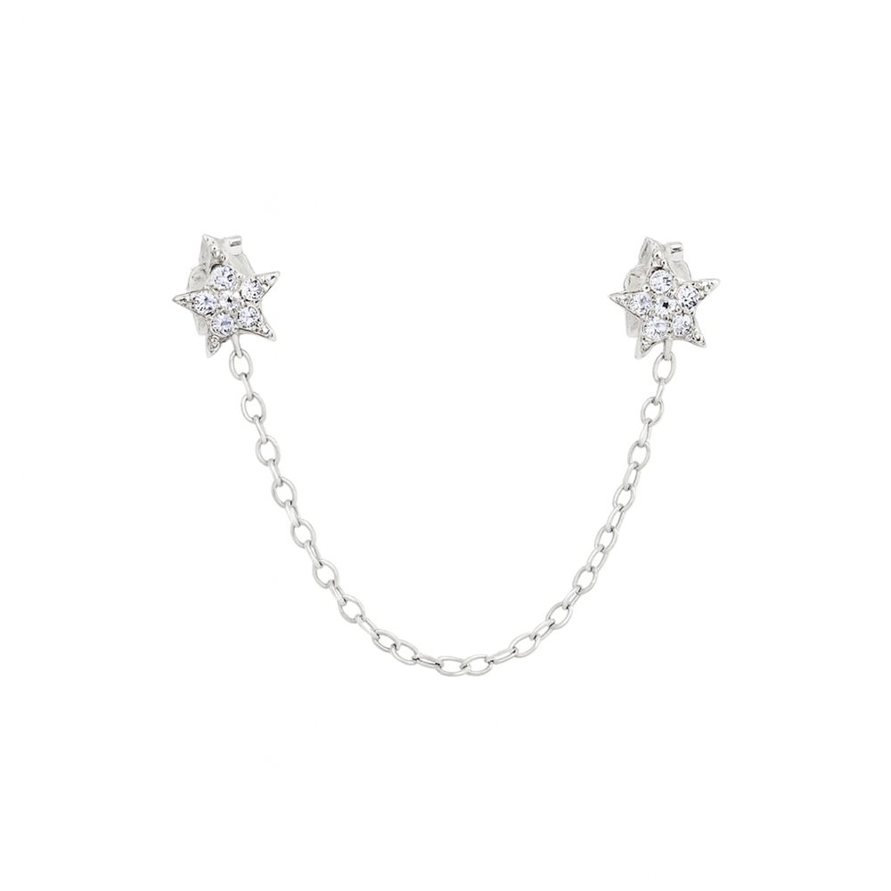 Double CZ Star Chain Studs - Earrings - SS - SS - Azil Boutique