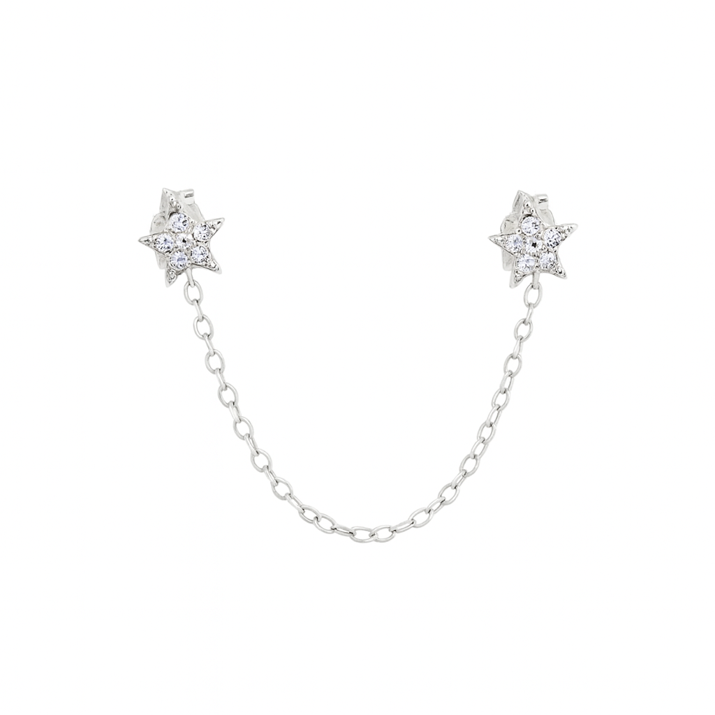 Double CZ Star Chain Studs - Earrings - SS - SS - Azil Boutique