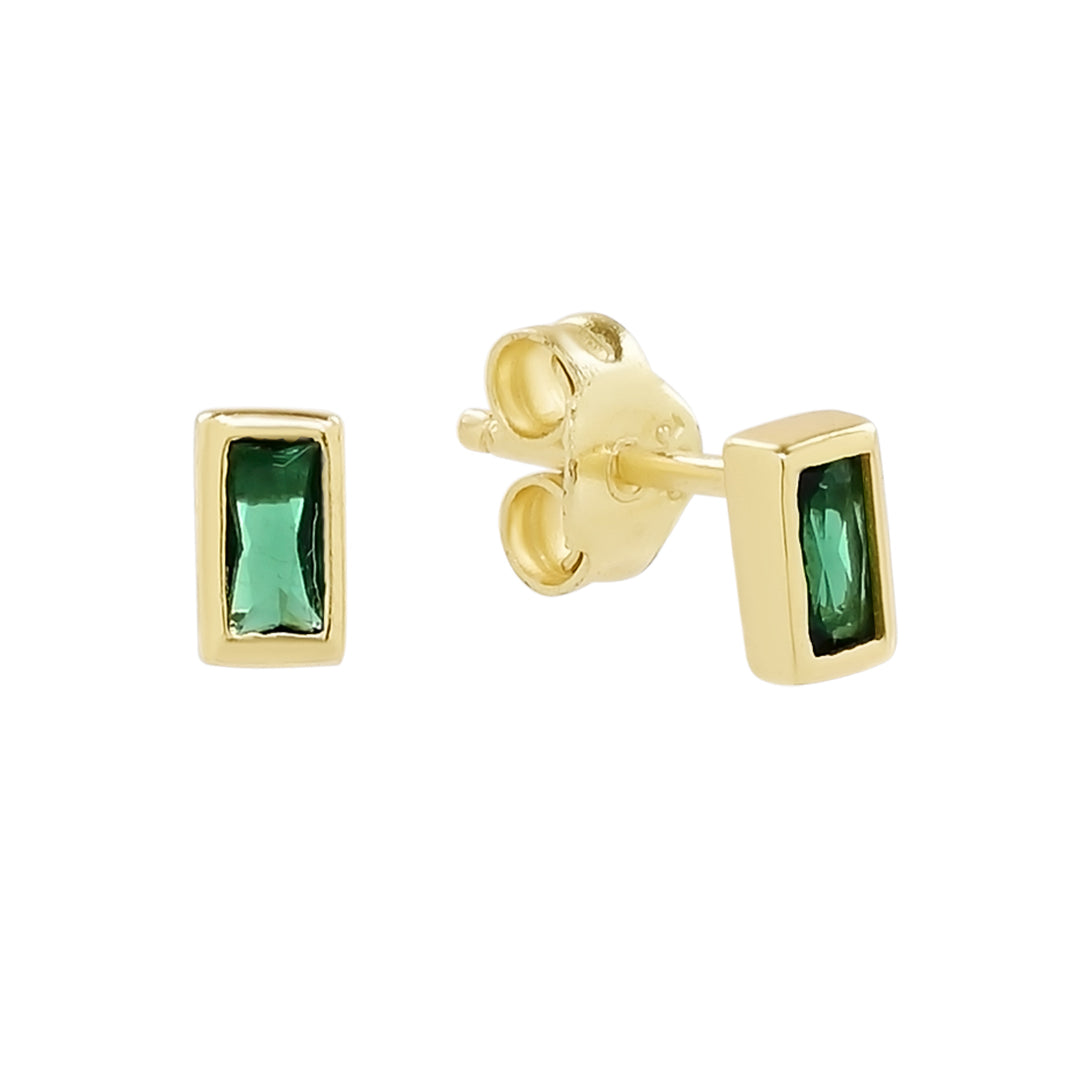 Bezelled Emerald Green CZ Studs - jewelry -  -  - Azil Boutique