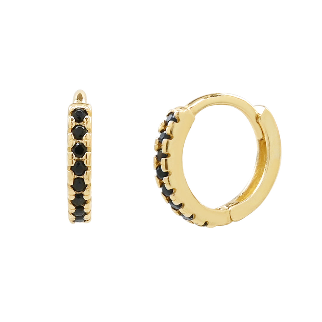 10k Solid Gold Black CZ Huggies - Earrings - Small - Small - Azil Boutique