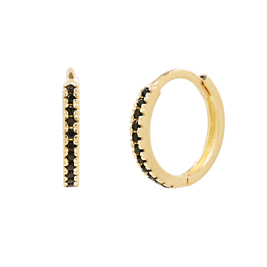 10k Solid Gold Black CZ Huggies - Earrings - Medium - Medium - Azil Boutique