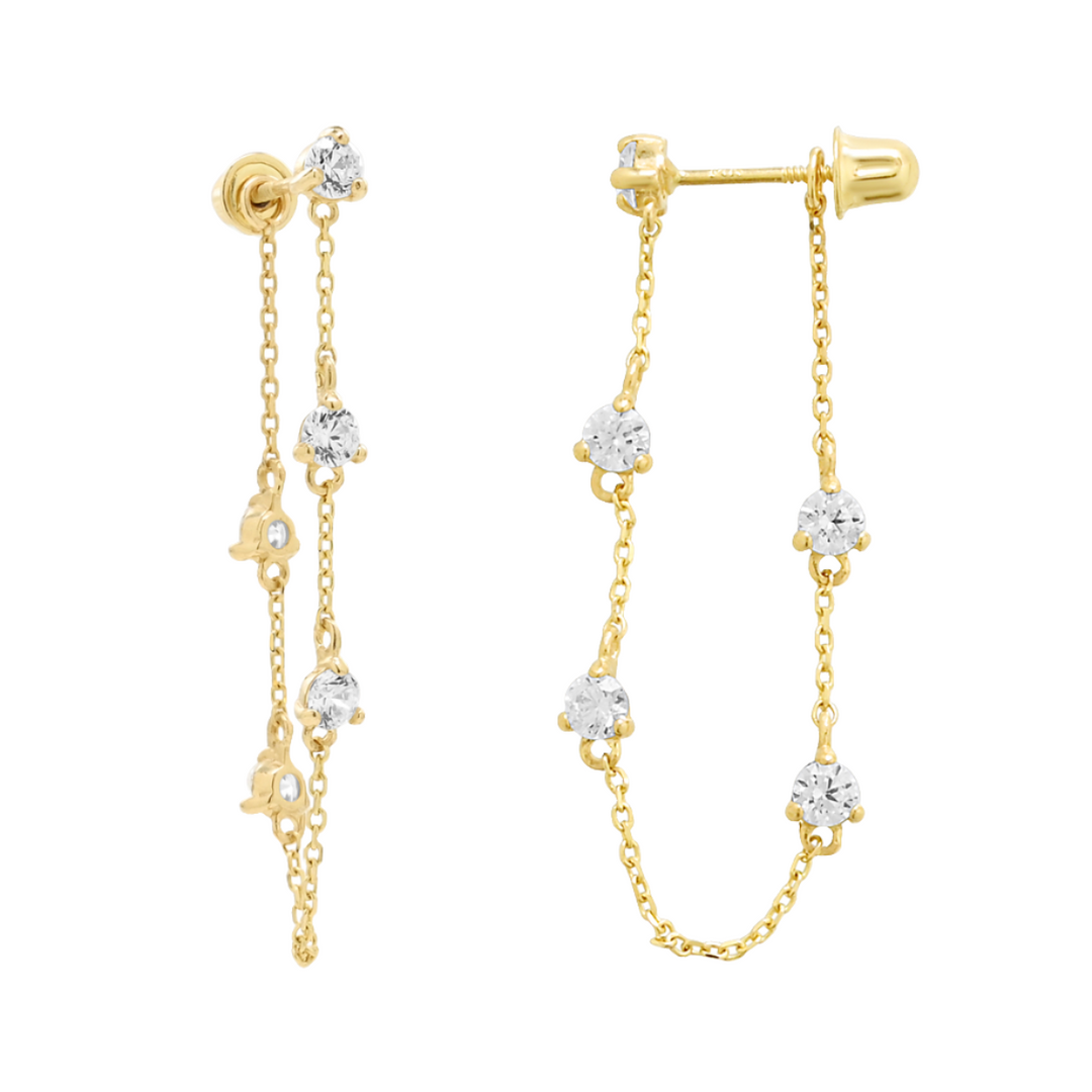 14k Solid Gold Multi-CZ Drop Studs - Earrings -  -  - Azil Boutique