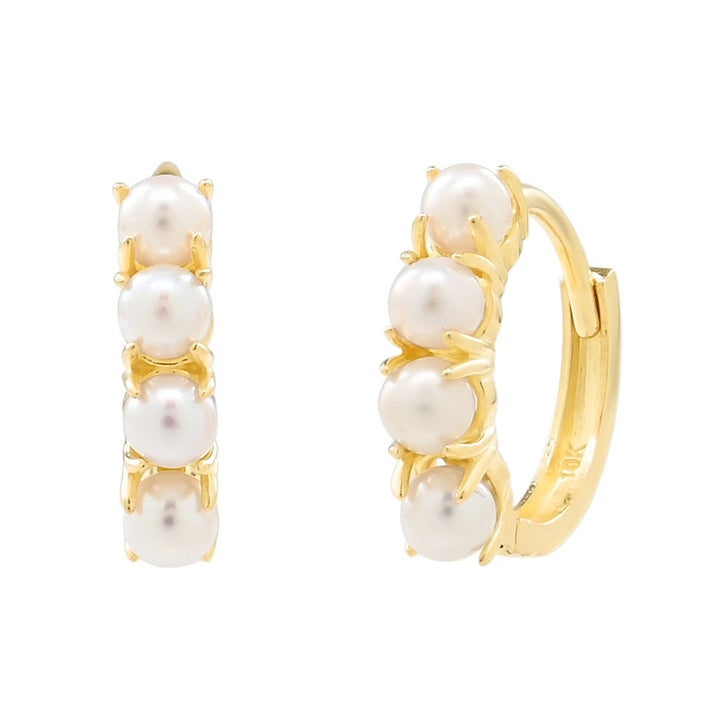 10k Solid Gold Freshwater Pearl Huggies - Earrings -  -  - Azil Boutique