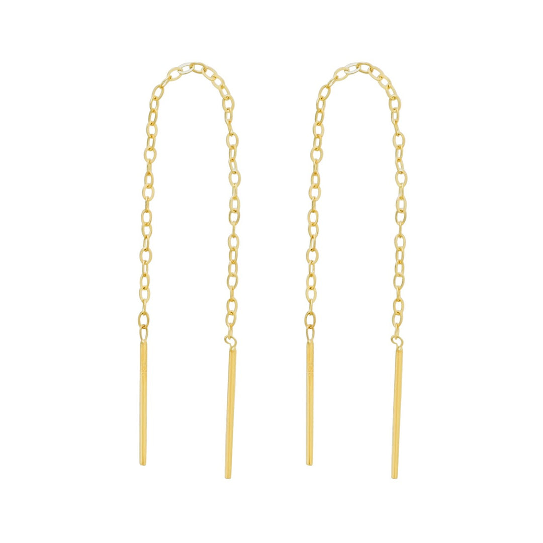 14k Solid Gold Bar Ear Threaders - Earrings -  -  - Azil Boutique