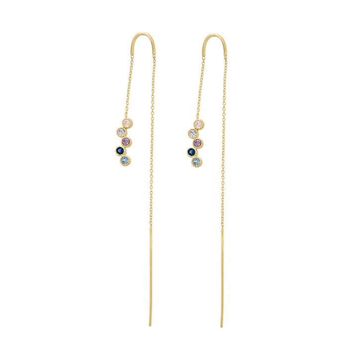 14k Solid Gold CZ Colorful Ear Threaders - Earrings -  -  - Azil Boutique