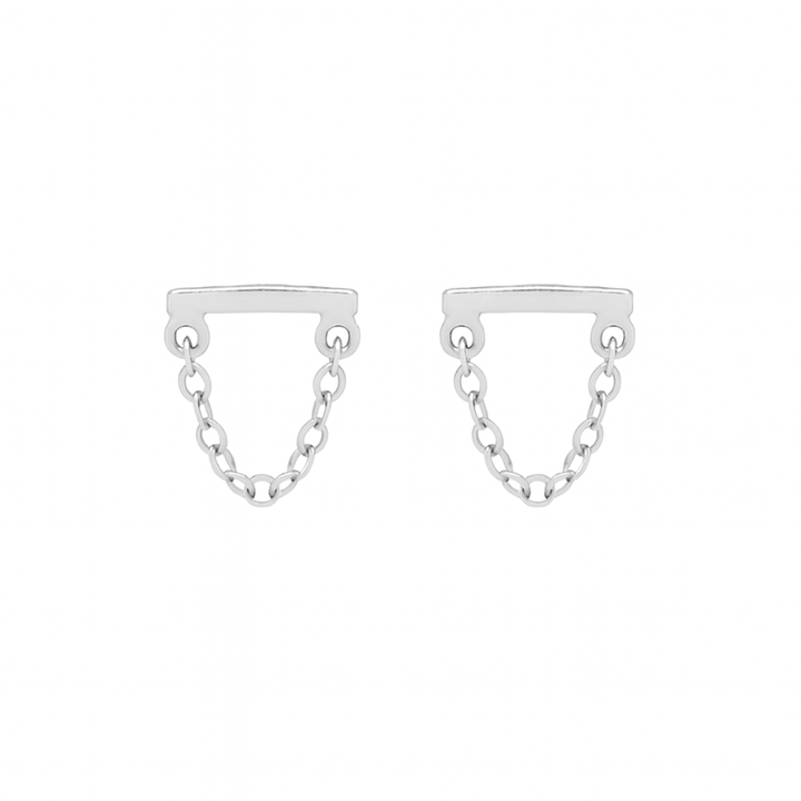 Tiny Bar Chain Dangle Studs - Earrings - Silver - Silver - Azil Boutique