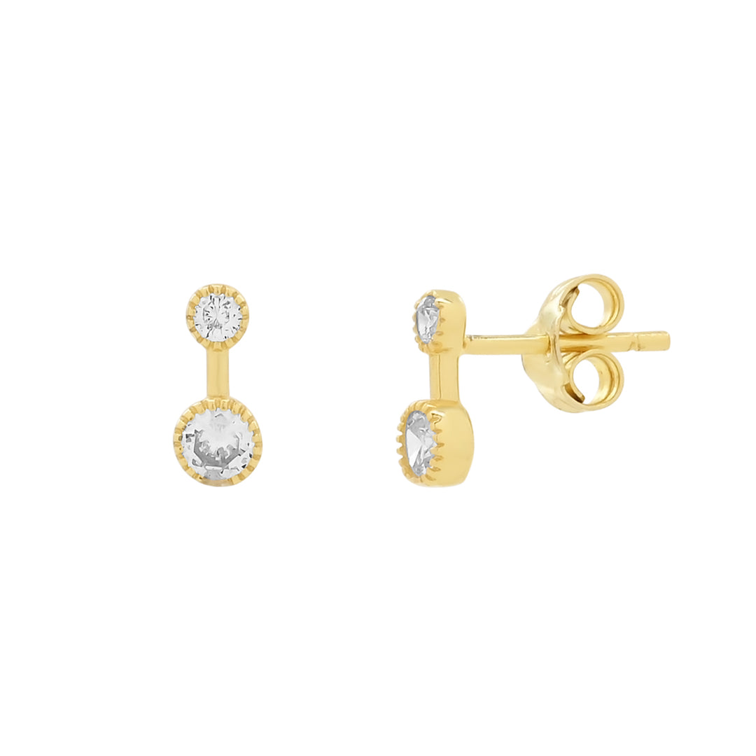 Double CZ Drop Studs - Earrings - Gold - Gold - Azil Boutique