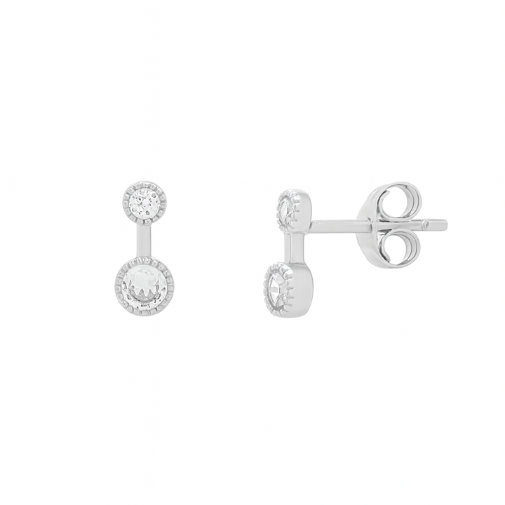 Double CZ Drop Studs - Earrings - Silver - Silver - Azil Boutique
