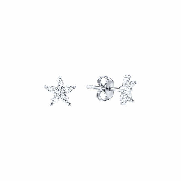 Clear CZ Floral Studs - Earrings - Silver - Silver - Azil Boutique