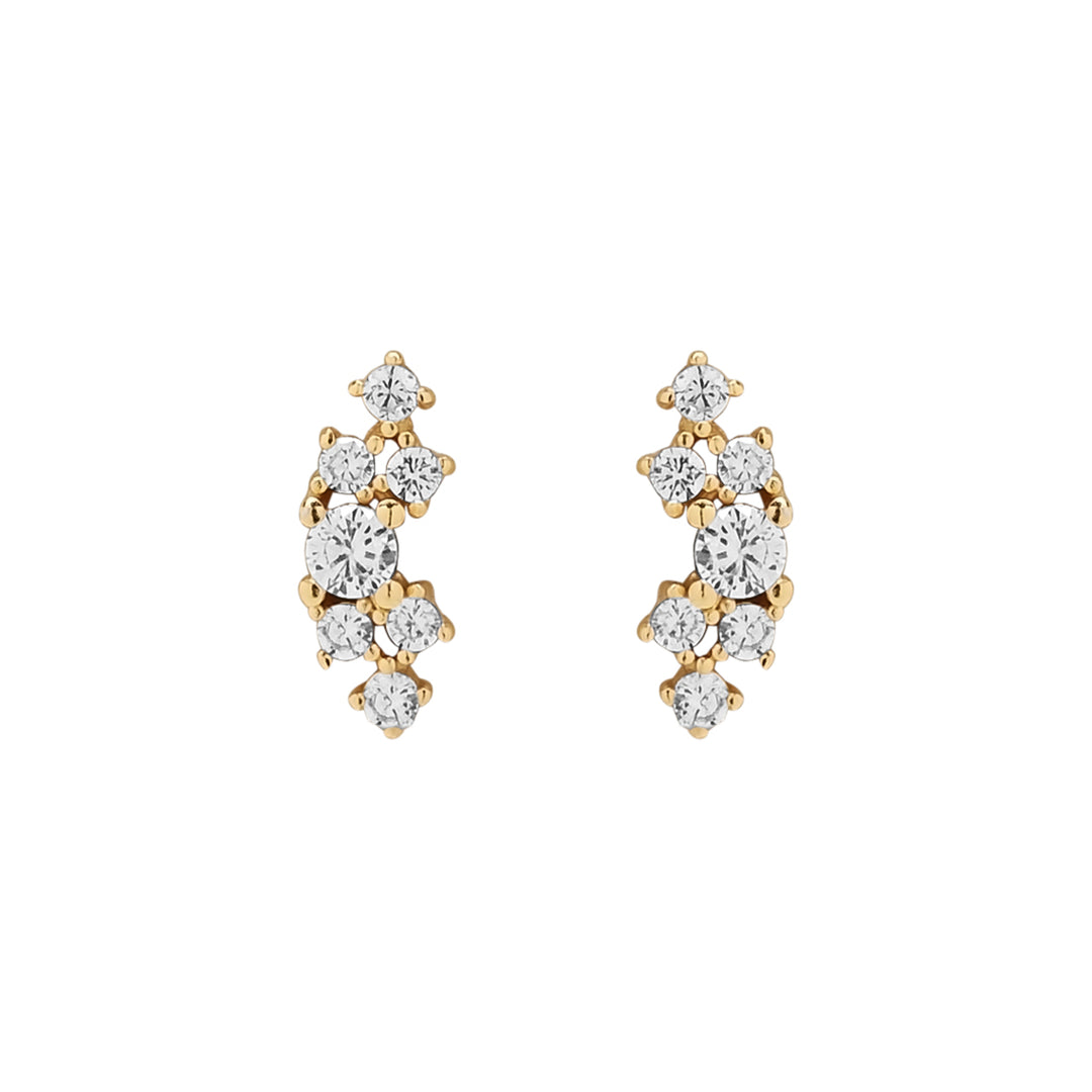 Curved CZ Dotted Cluster Studs - Earrings - Gold - Gold - Azil Boutique