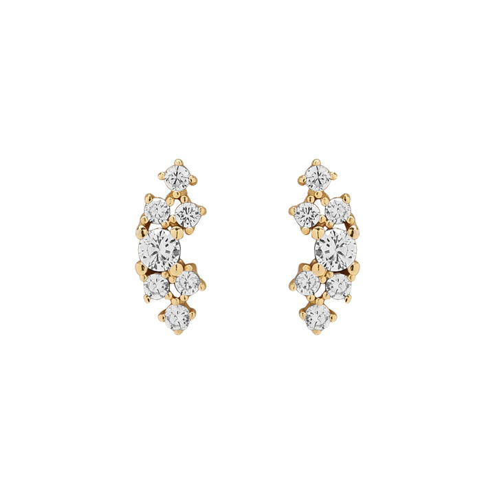 Curved CZ Dotted Cluster Studs - Earrings - Gold - Gold - Azil Boutique