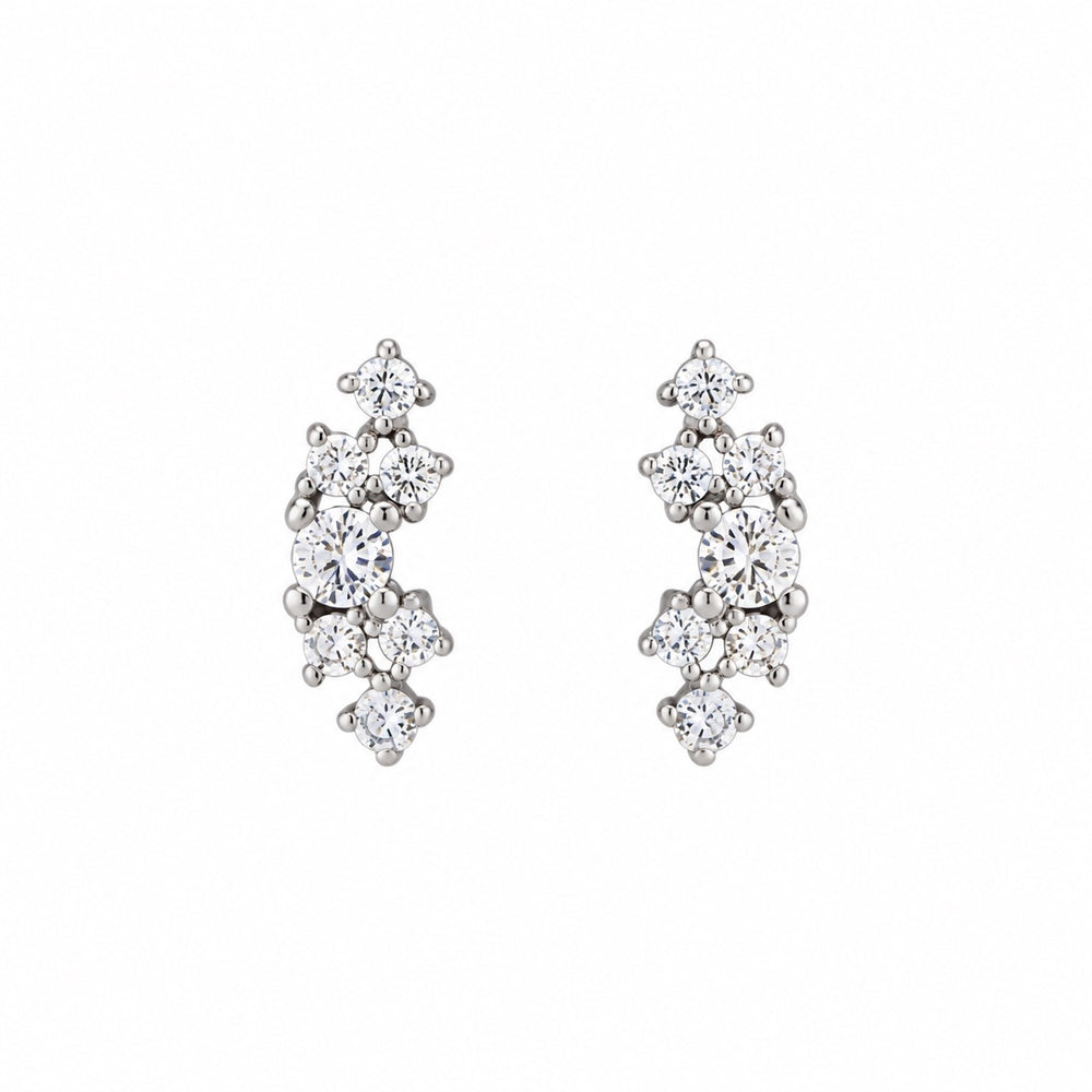 Curved CZ Dotted Cluster Studs - Earrings - Silver - Silver - Azil Boutique