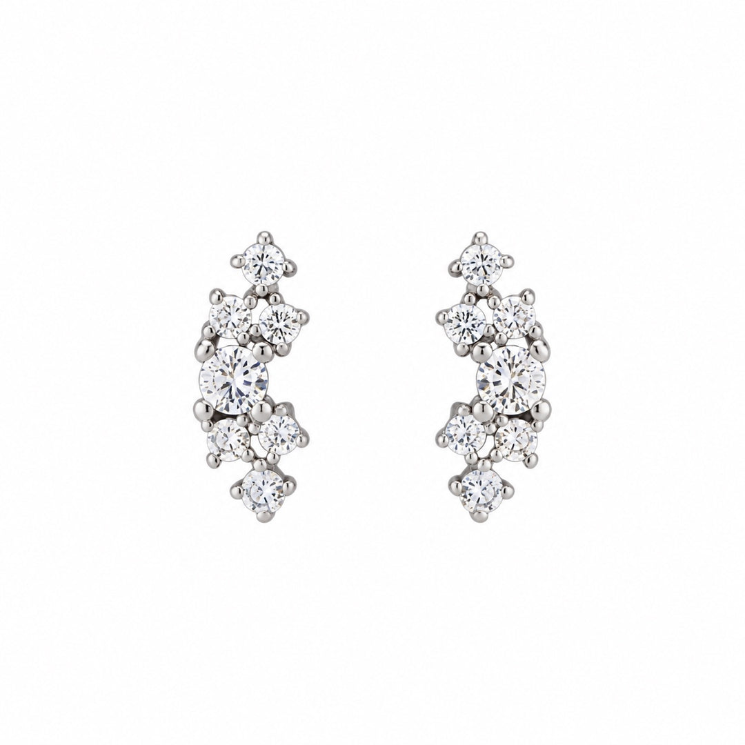 Curved CZ Dotted Cluster Studs - Earrings - Silver - Silver - Azil Boutique