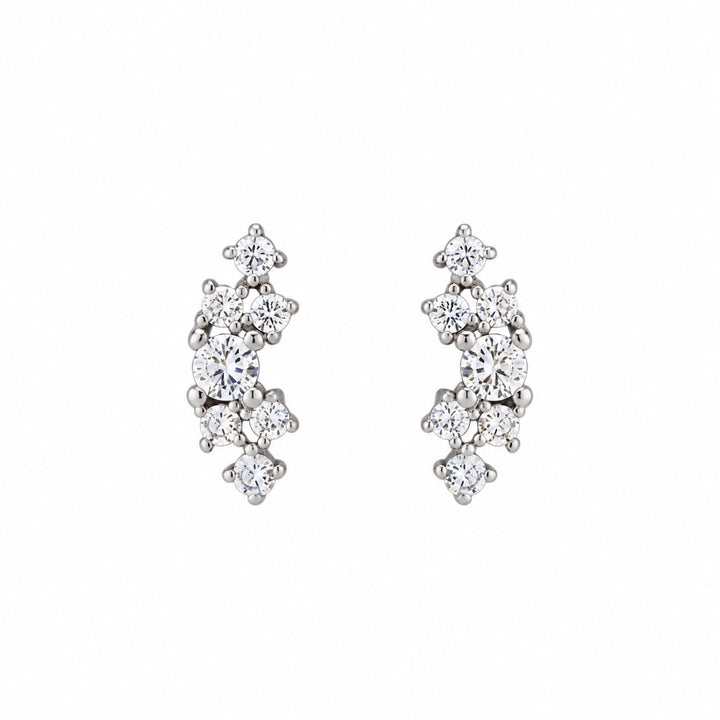 Curved CZ Dotted Cluster Studs - Earrings - Silver - Silver - Azil Boutique