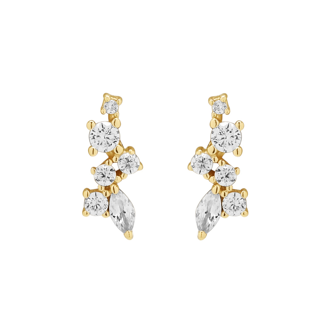 Curved Multi-CZ Cluster Studs - Earrings - Gold - Gold - Azil Boutique