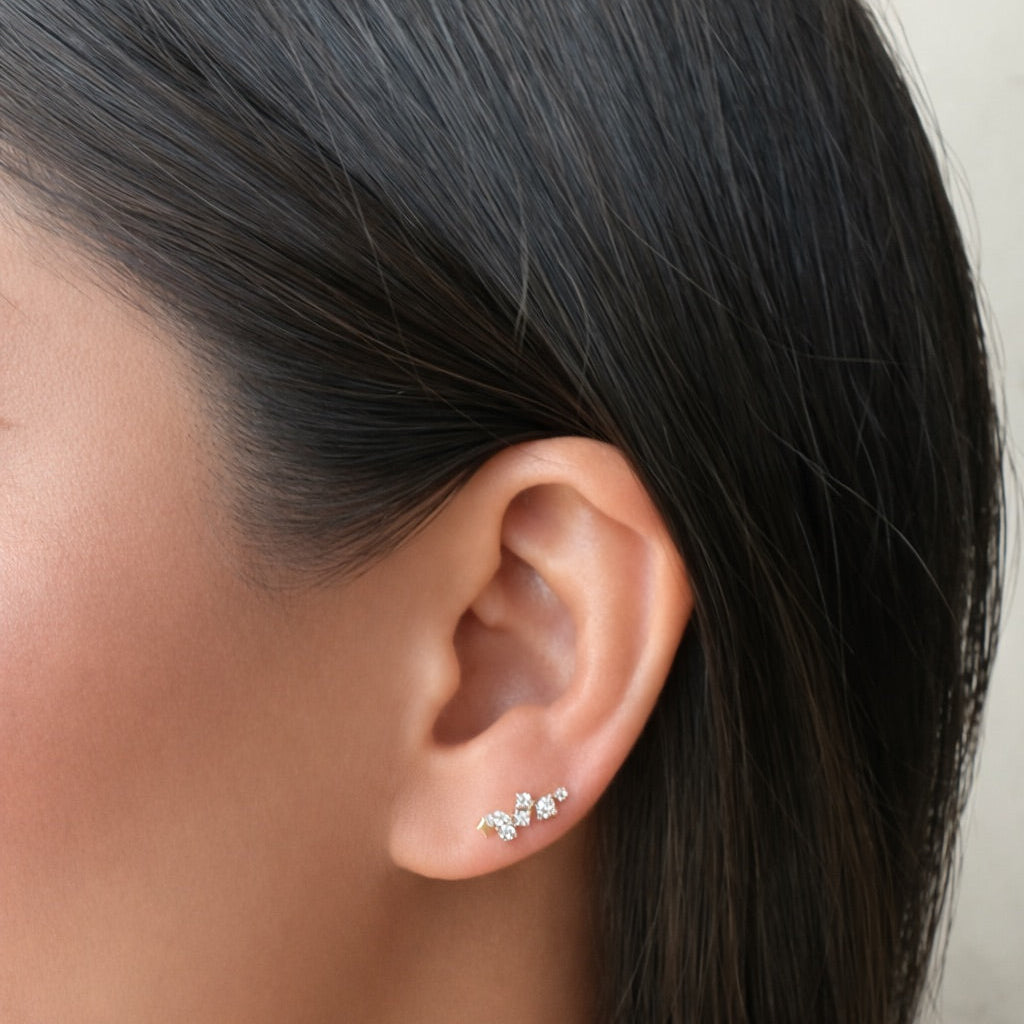 Curved Multi-CZ Cluster Studs - Earrings - - - Azil Boutique