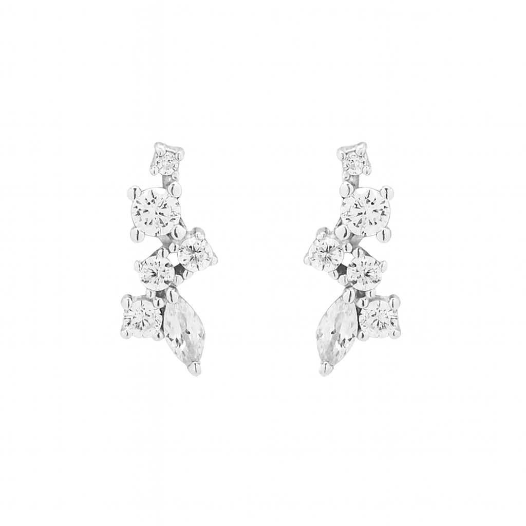 Curved Multi-CZ Cluster Studs - Earrings - Silver - Silver - Azil Boutique