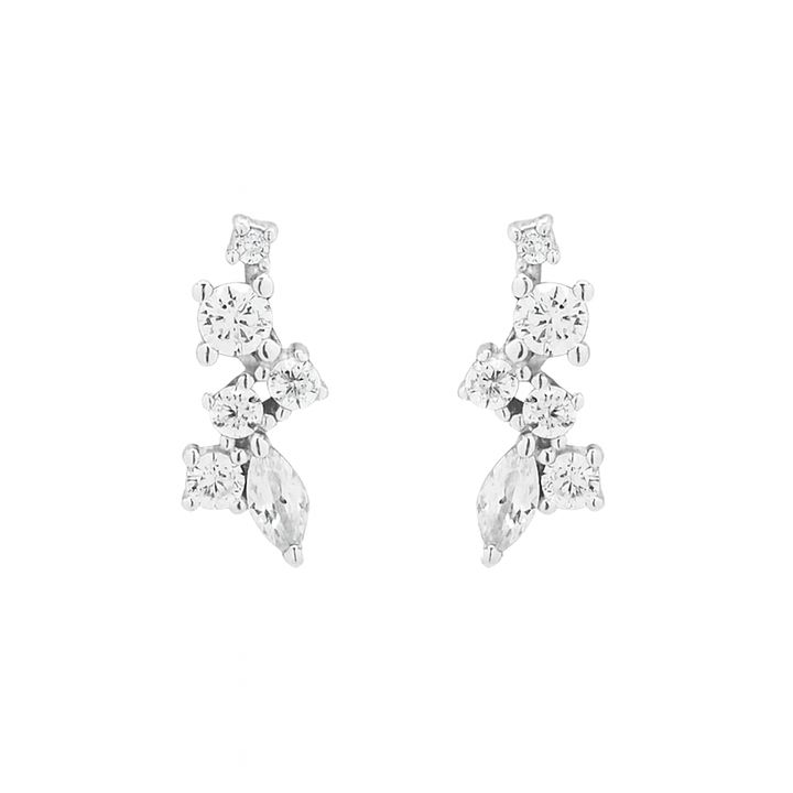 Curved Multi-CZ Cluster Studs - Earrings - Silver - Silver - Azil Boutique