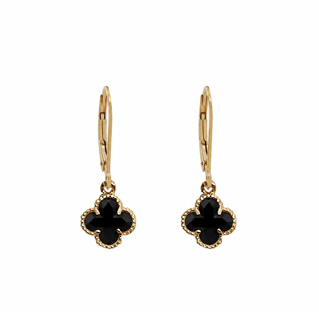 Black Crystal Clover Leverback Earrings
