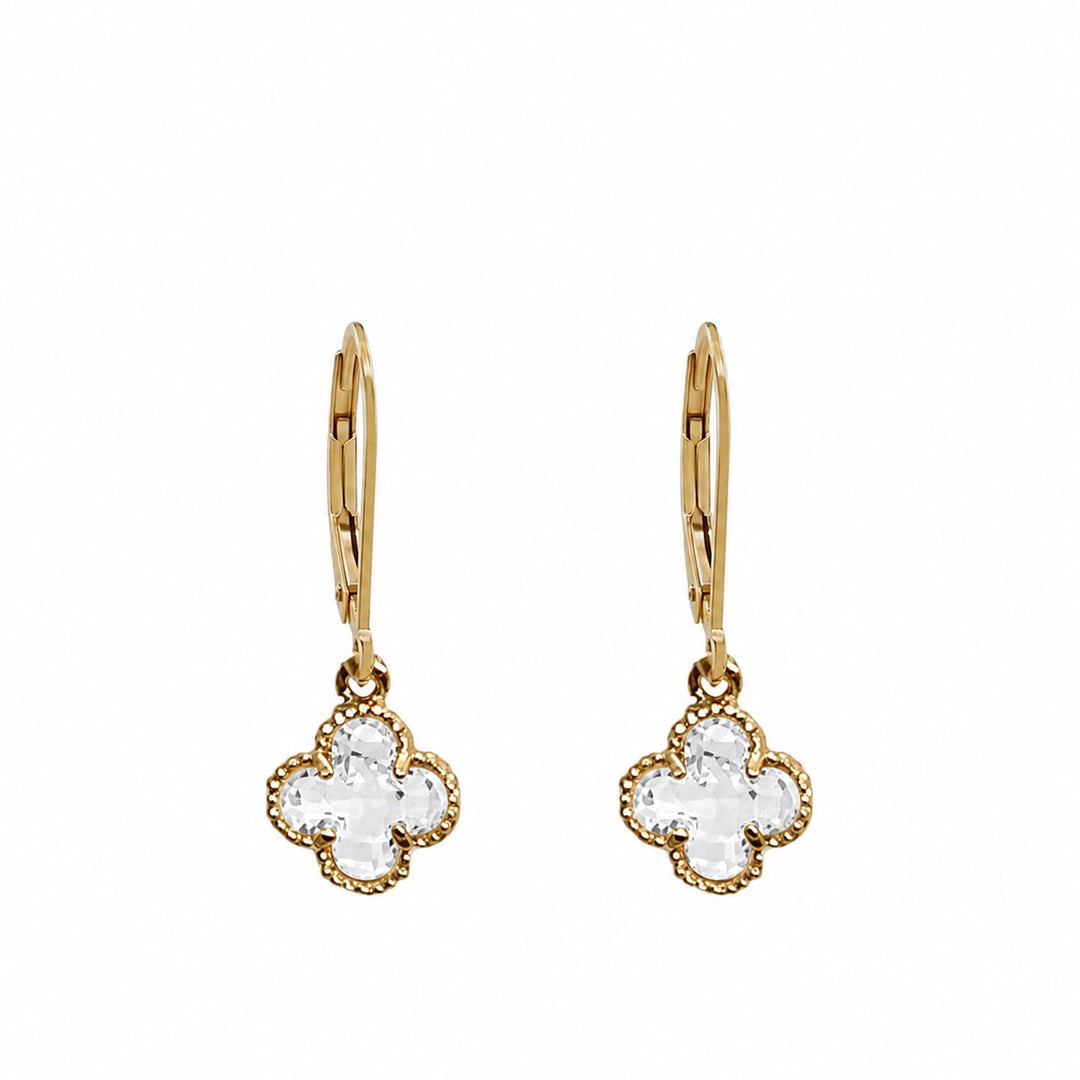 Clear Crystal Clover Leverback Earrings