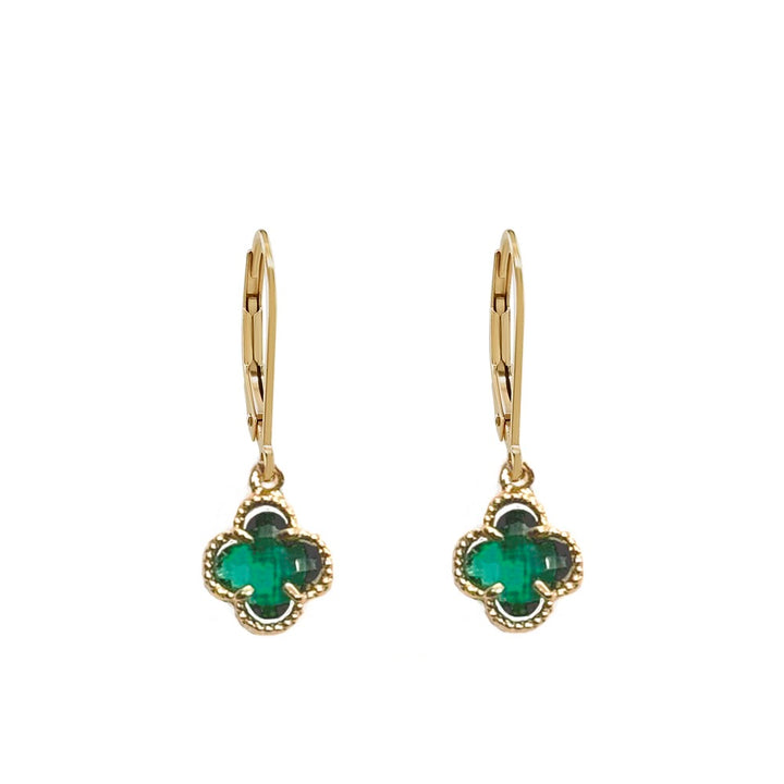 Green Crystal Clover Leverback Earrings