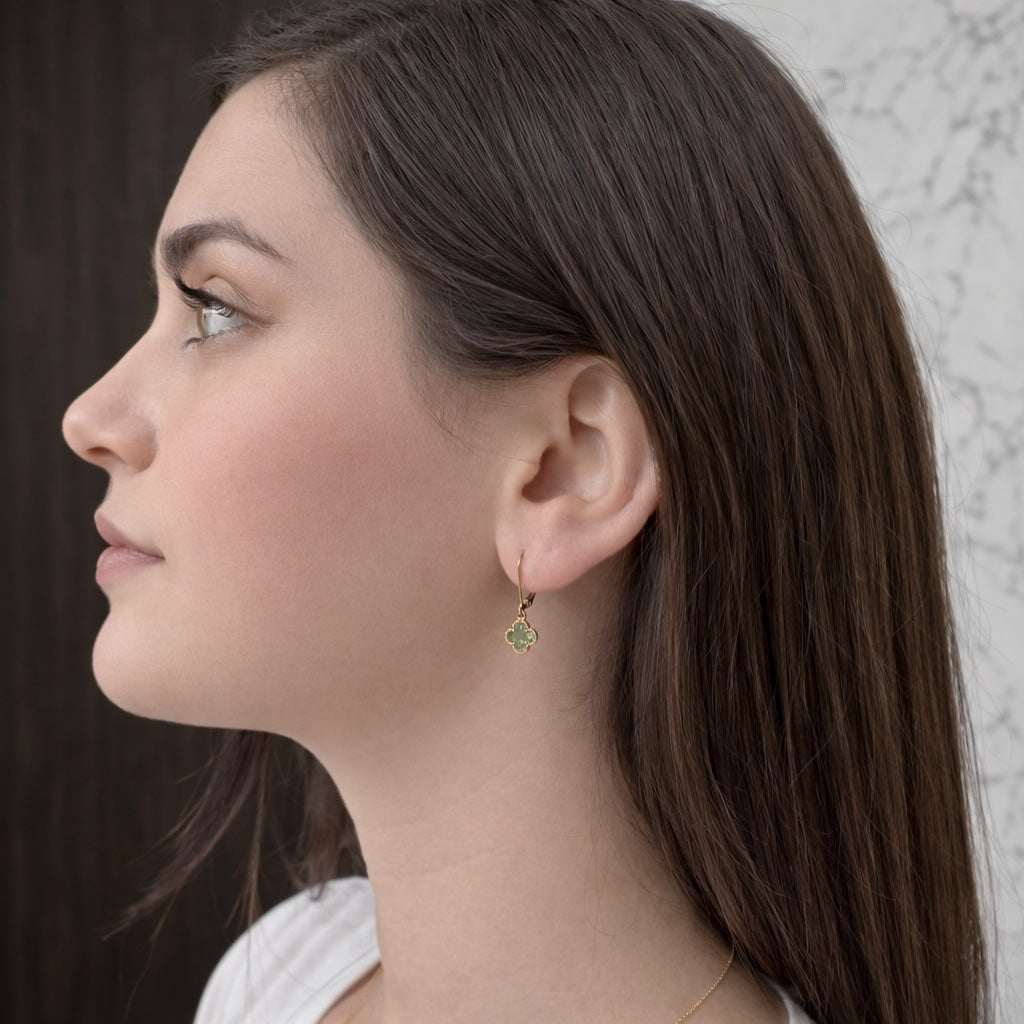 Lt-Green Crystal Clover Leverback Earrings