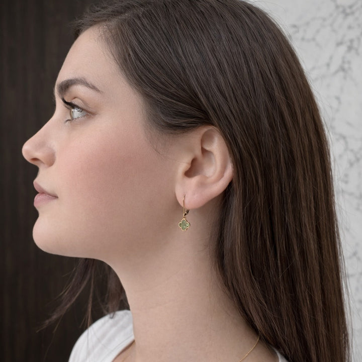 Lt-Green Crystal Clover Leverback Earrings