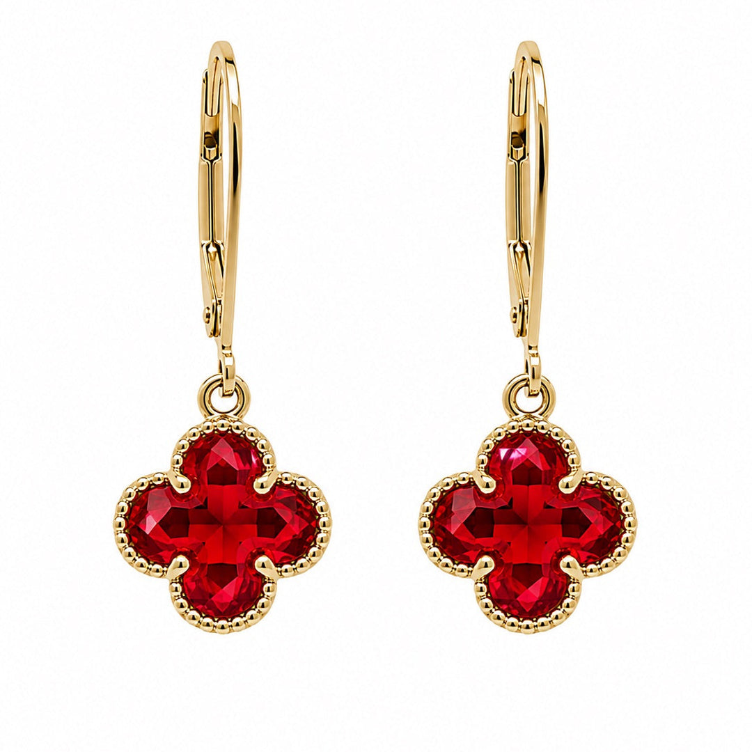 Red Crystal Clover Leverback Earrings