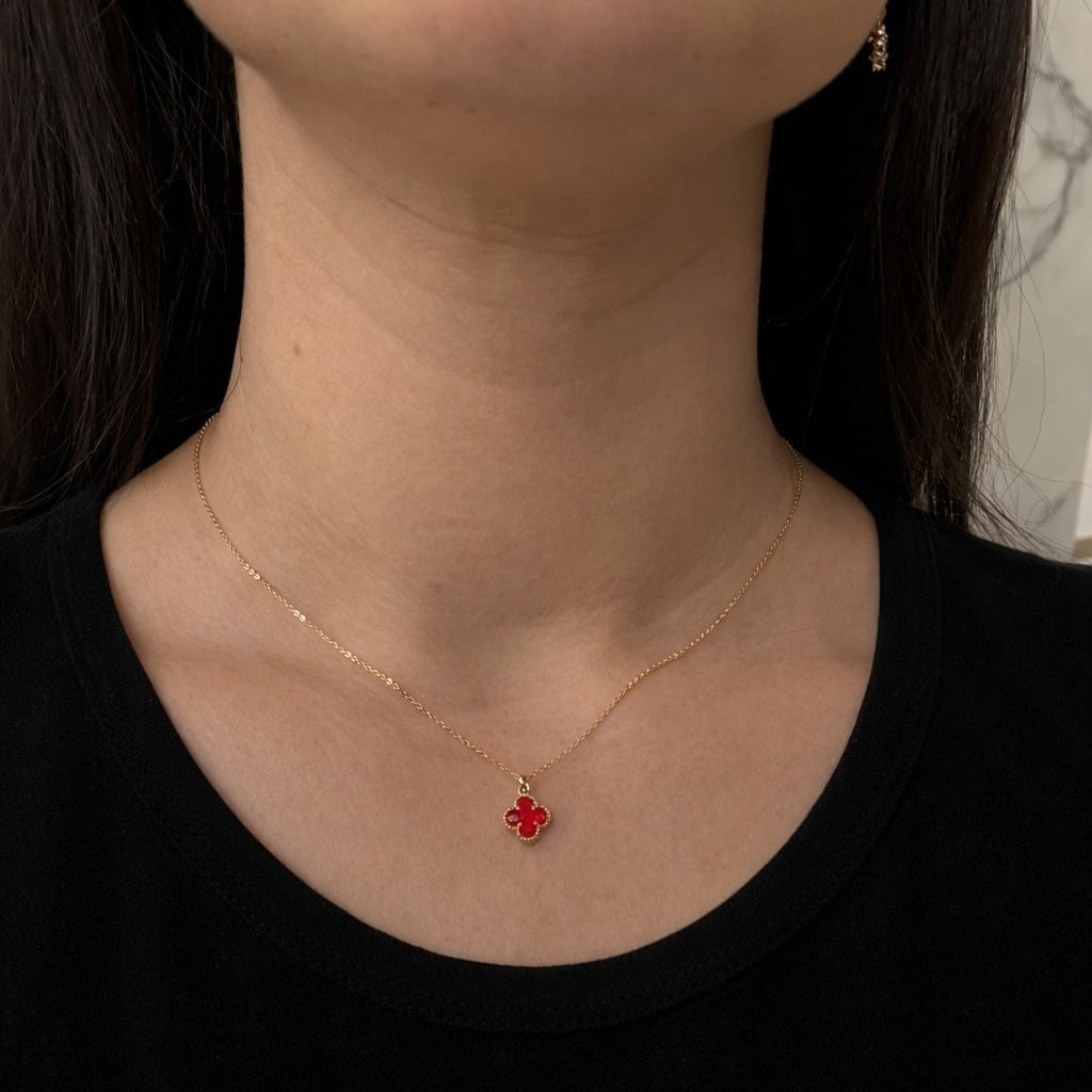Red Crystal Clover Necklace