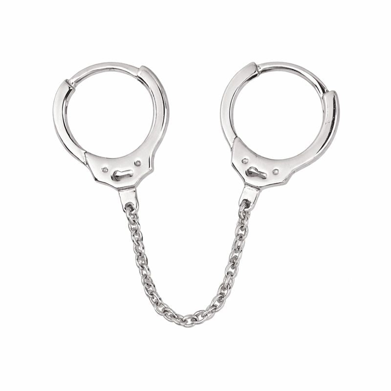 Double Handcuff Chain Huggies - Earrings - Silver - Silver - Azil Boutique