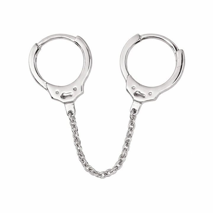 Double Handcuff Chain Huggies - Earrings - Silver - Silver - Azil Boutique