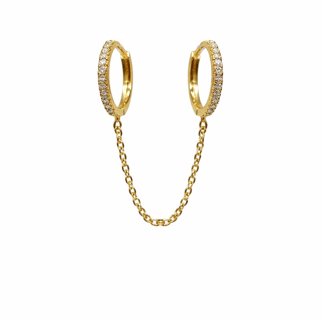 Double CZ Chain Huggies - - Gold - Gold - Azil Boutique