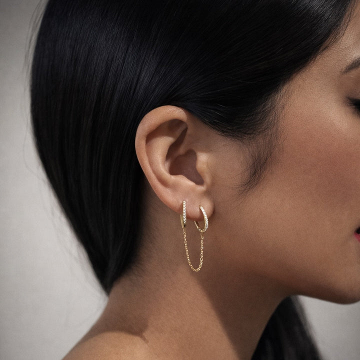 Double CZ Chain Huggies - - - - Azil Boutique