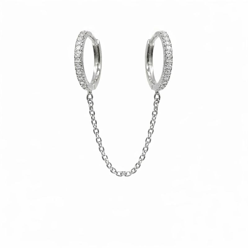 Double CZ Chain Huggies - - - - Azil Boutique