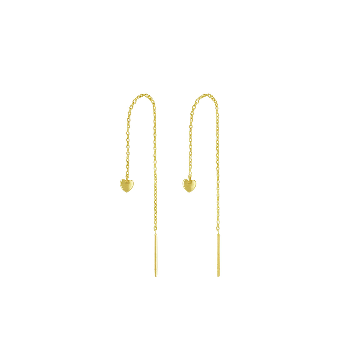 14k Solid Gold Tiny Heart Ear Threaders - Earrings - - - Azil Boutique
