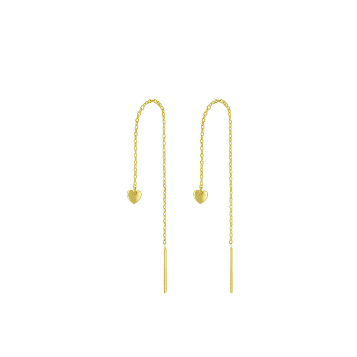 14k Solid Gold Tiny Heart Ear Threaders - Earrings - - - Azil Boutique