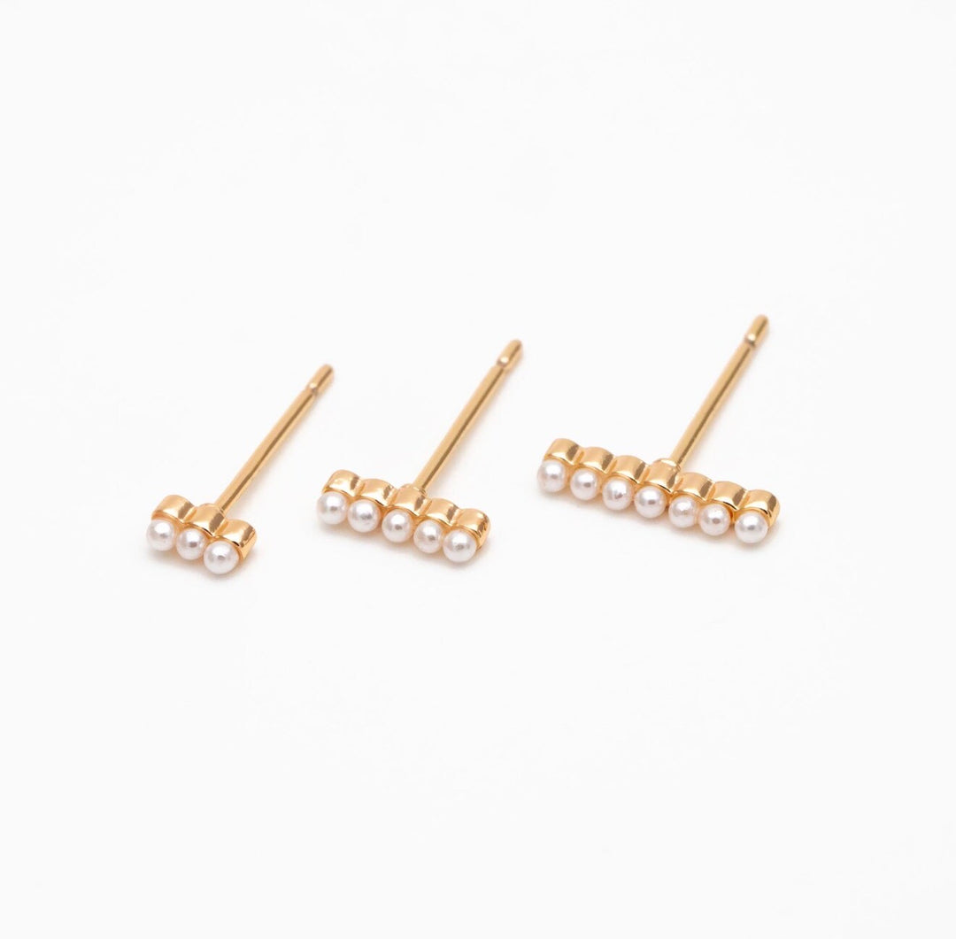 Faux Pearl Pave Bar Studs - Earrings - - - Azil Boutique