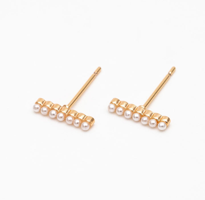 Faux Pearl Pave Bar Studs - Earrings - Large - Large - Azil Boutique