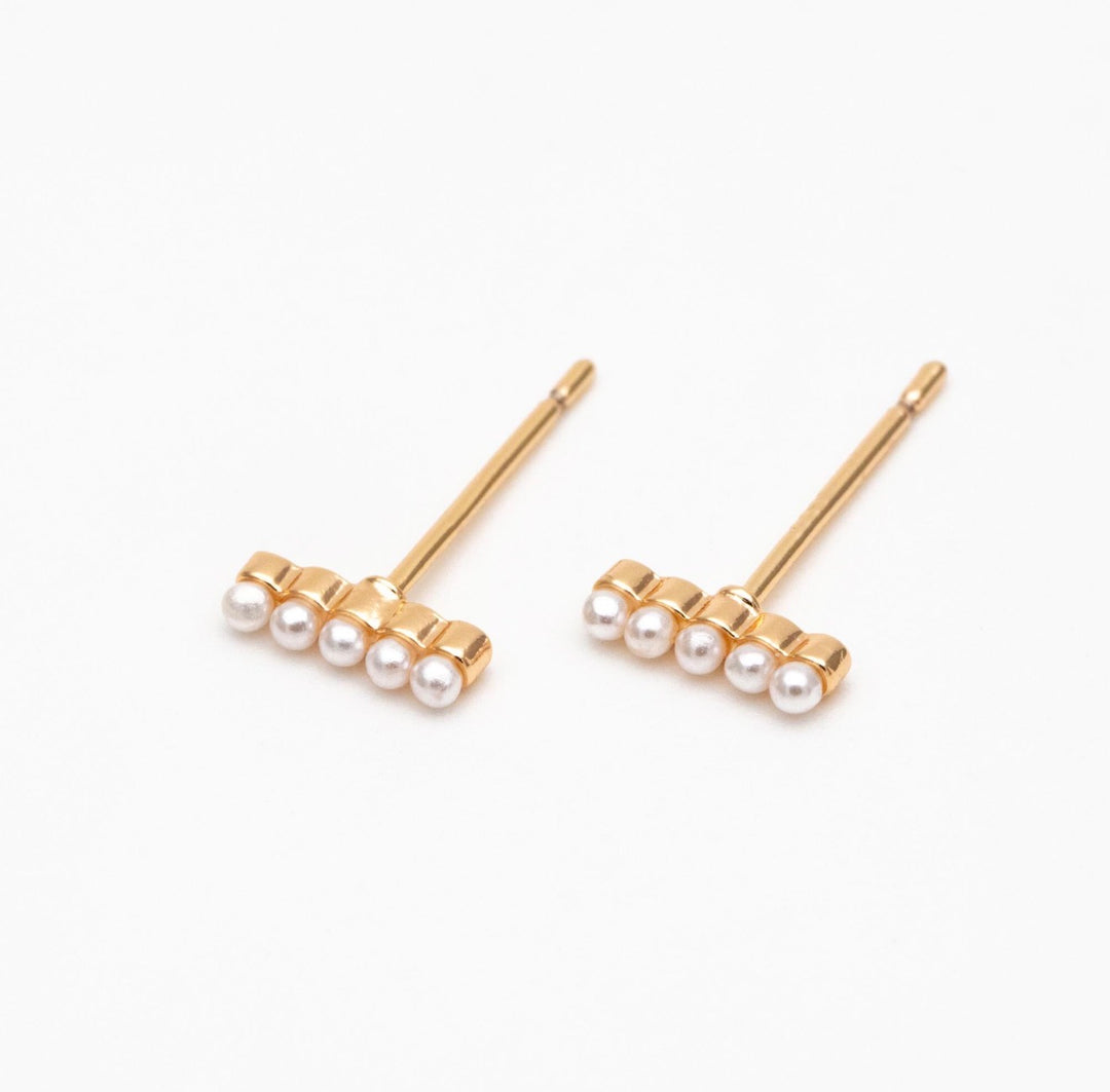 Faux Pearl Pave Bar Studs - Earrings - Medium - Medium - Azil Boutique