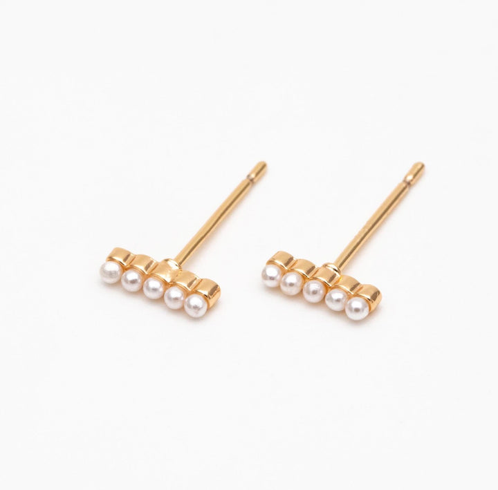 Faux Pearl Pave Bar Studs - Earrings - Medium - Medium - Azil Boutique