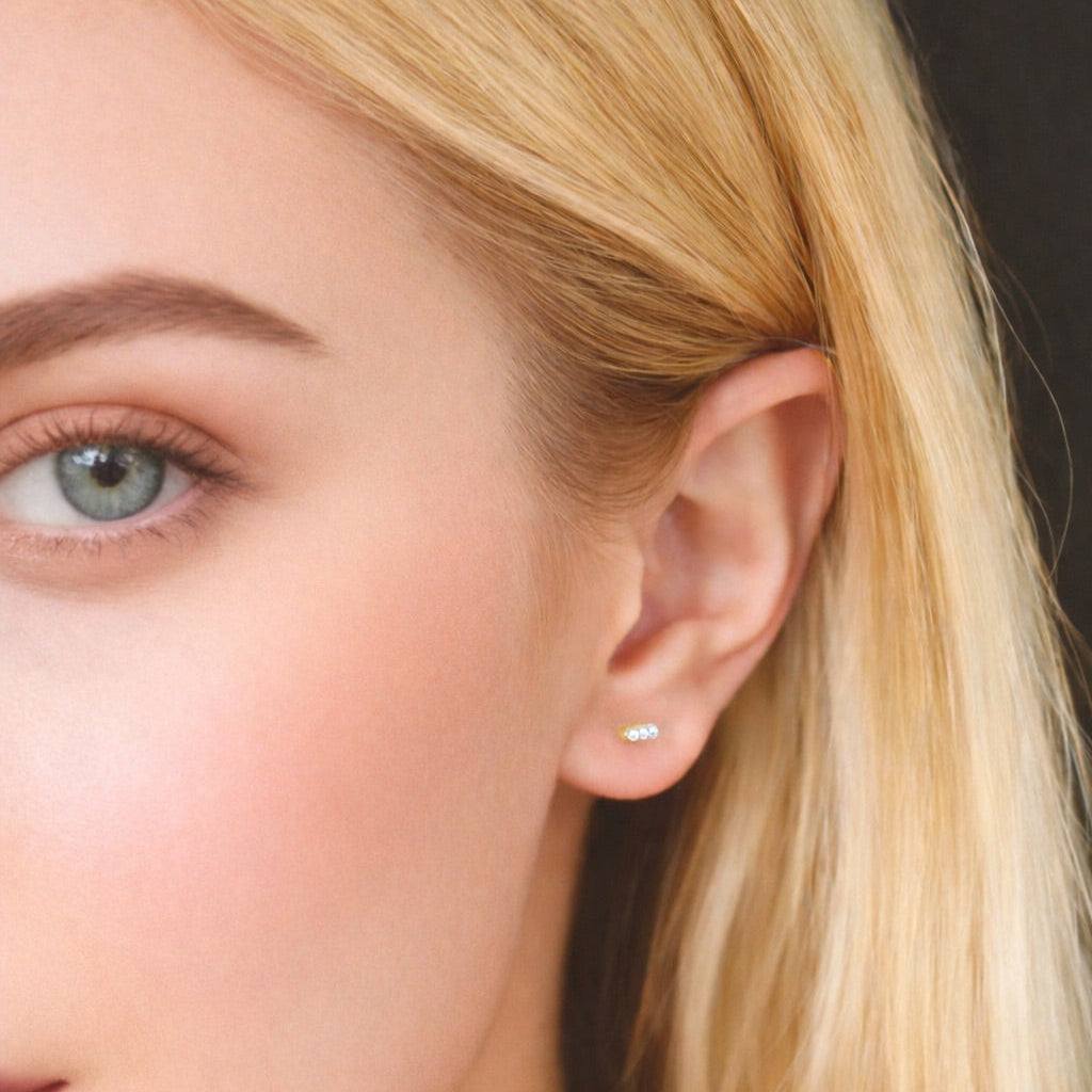 Faux Pearl Pave Bar Studs - Earrings - - - Azil Boutique