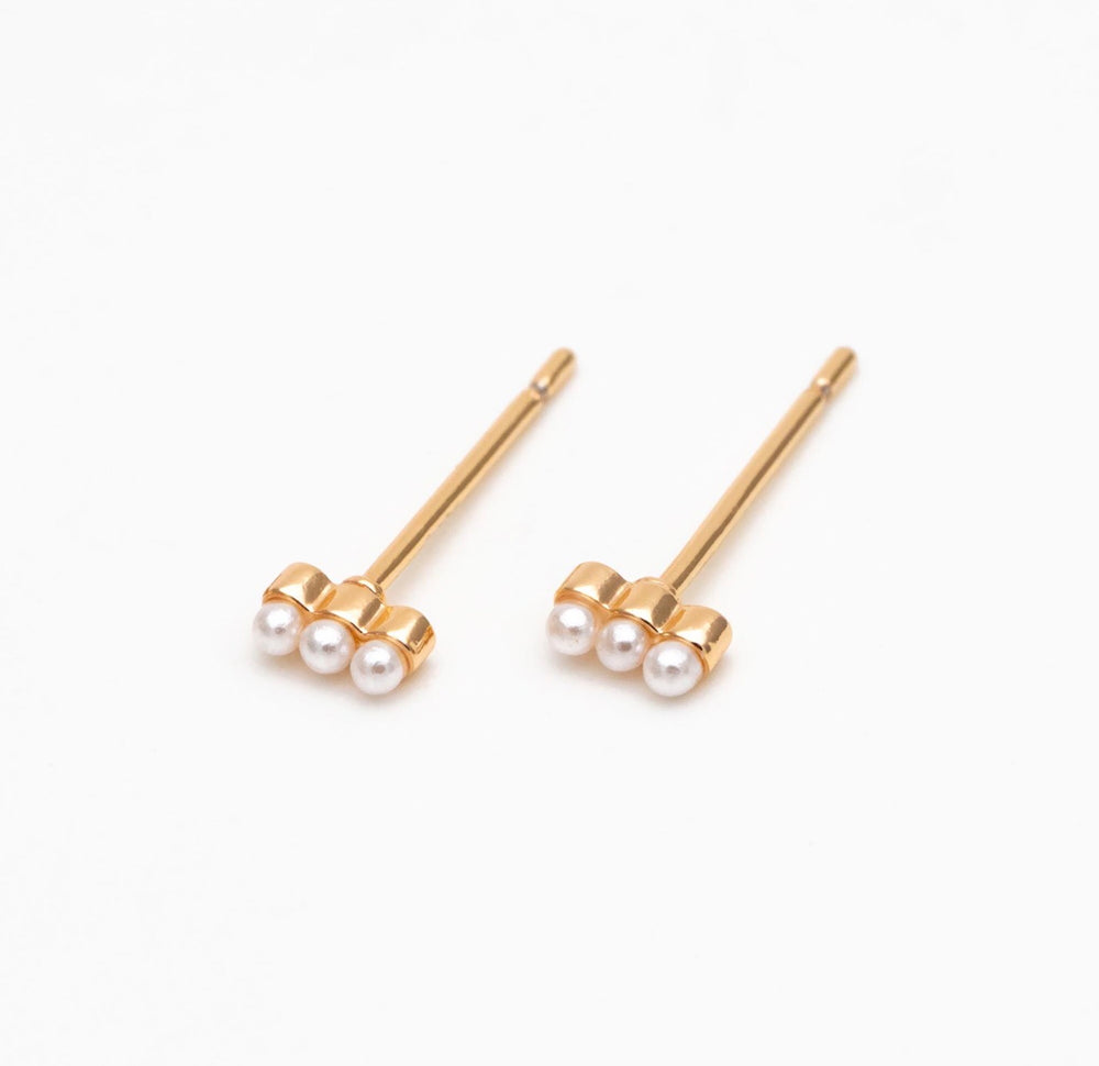 Faux Pearl Pave Bar Studs - Earrings - Small - Small - Azil Boutique
