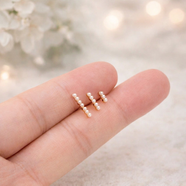Faux Pearl Pave Bar Studs - Earrings - - - Azil Boutique