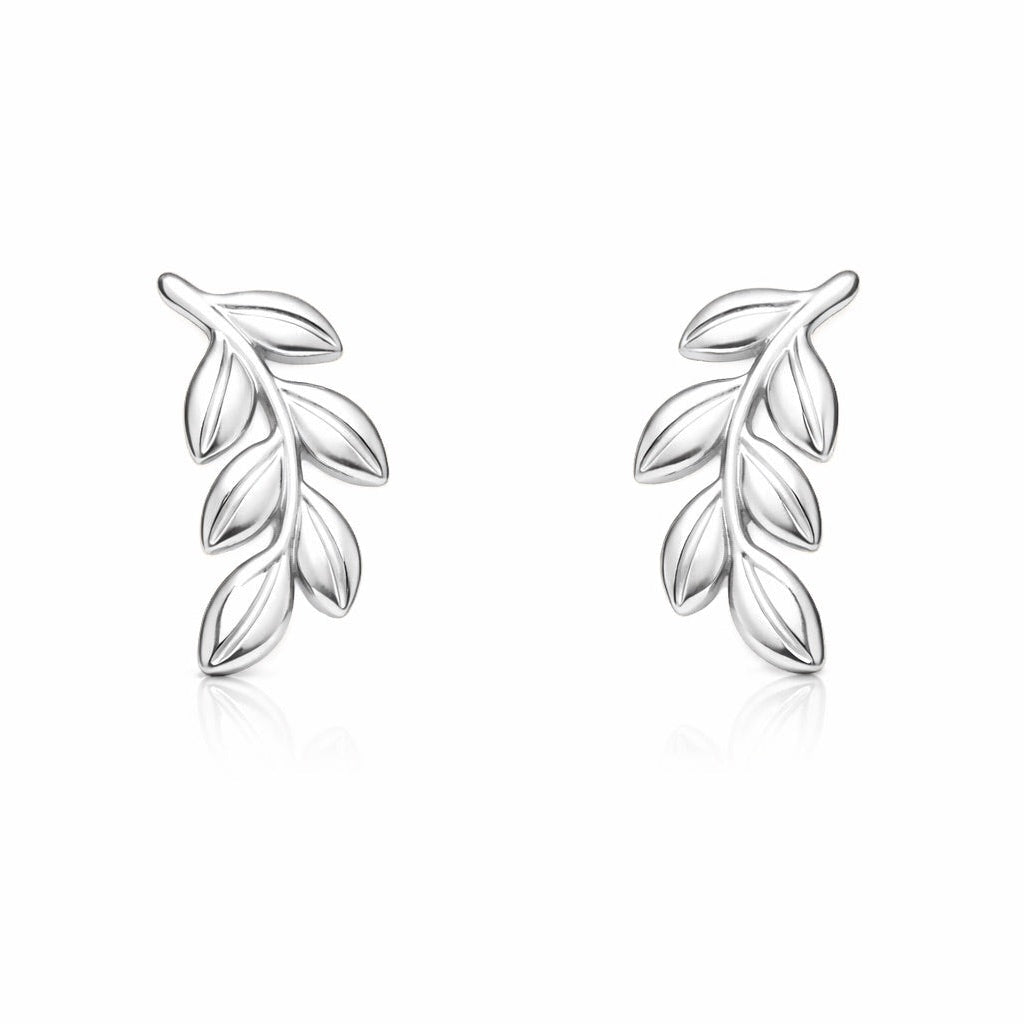 Curved Leaf Studs - Earrings - Silver - Silver - Azil Boutique