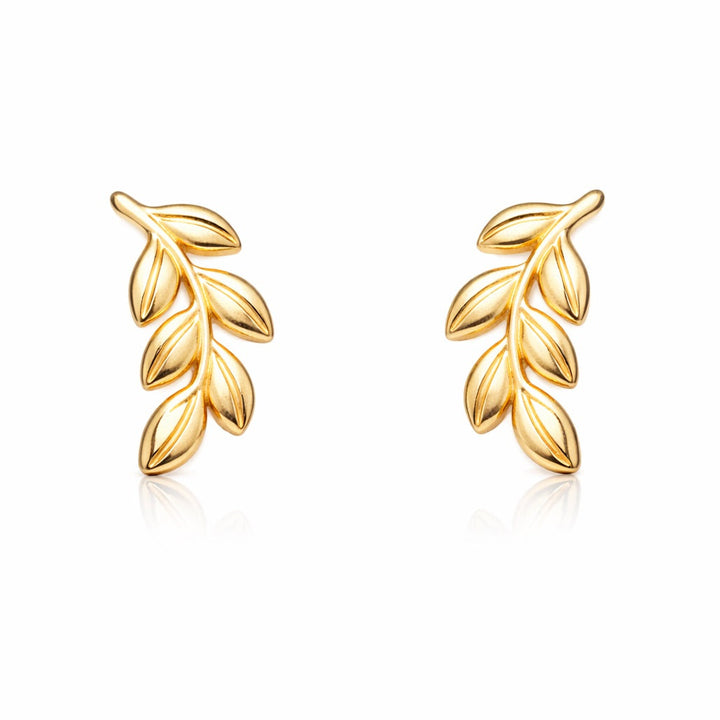 Curved Leaf Studs - Earrings - Gold - Gold - Azil Boutique