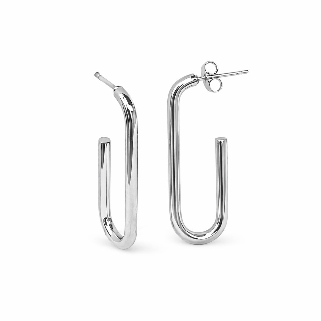U-Shaped Hoop Stud Earrings - Earrings - Silver - Silver - Azil Boutique