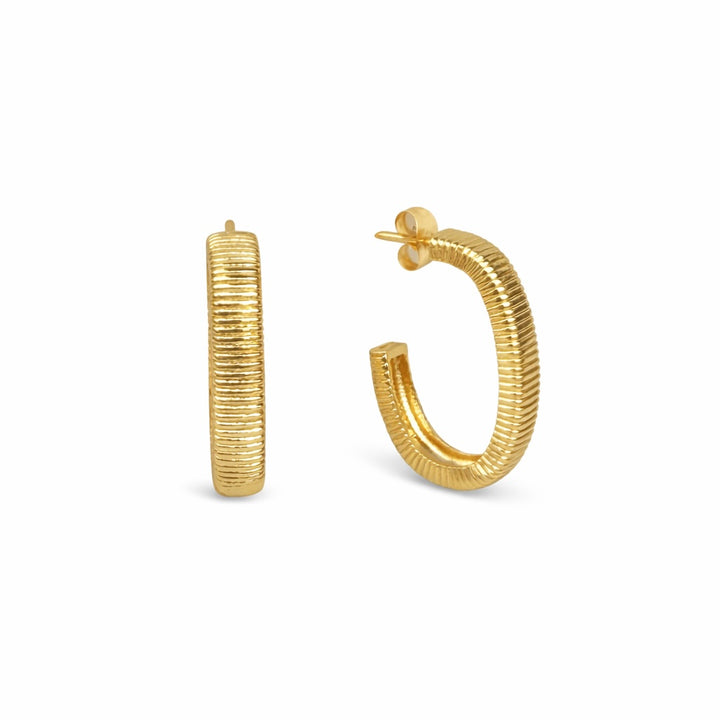 Ribbed C-Shaped Hoop Stud Earrings - Earrings - Gold - Gold - Azil Boutique
