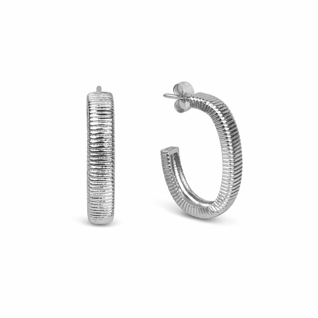 Ribbed C-Shaped Hoop Stud Earrings - Earrings - Silver - Silver - Azil Boutique