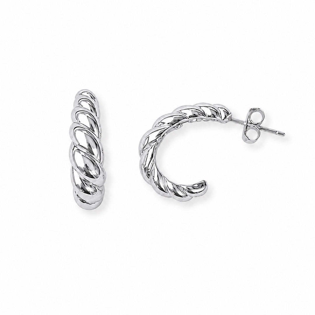Elongated Oval Twisted Hoop Earrings - Earrings - Sterling Silver - Sterling Silver - Azil Boutique