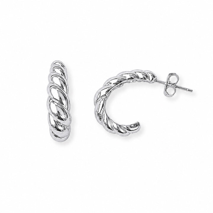 Elongated Oval Twisted Hoop Earrings - Earrings - Sterling Silver - Sterling Silver - Azil Boutique